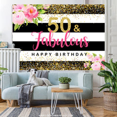 Lofaris Floral Stripes 50 And Fabulous Happy Birthday Backdrop
