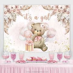 Lofaris Floral Teddy Bear With Balloon Baby Shower Backdrop