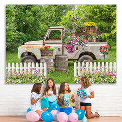 Lofaris Floral Truck In A Green Garden With Butterfly Backdrop