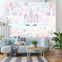 Lofaris Floral Unicorn with Snowflakes Baby Shower Backdrop