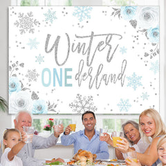 Lofaris Floral Winter Onederland Snowflake Birthday Backdrop