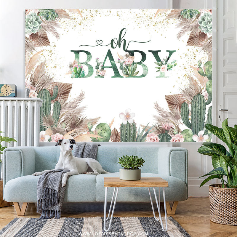 Lofaris Floral With Cactus Cute Boho Baby Shower Backdrop