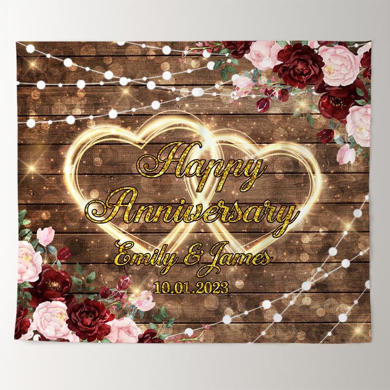 Lofaris Floral With Love Light Bokeh Anniversary Wood Backdrop