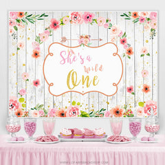 Lofaris Floral Wooden She Is A Wild One Happy Birthday Backdrop