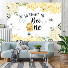 Lofaris Floral Yellow Sweet Bee Happy 1Th Birthday Backdrop