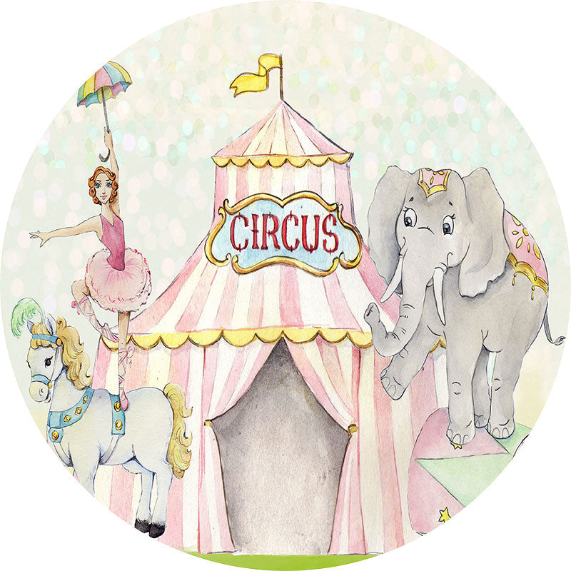Lofaris Cute Circus With Elephant Horse Round Backdrop Kit