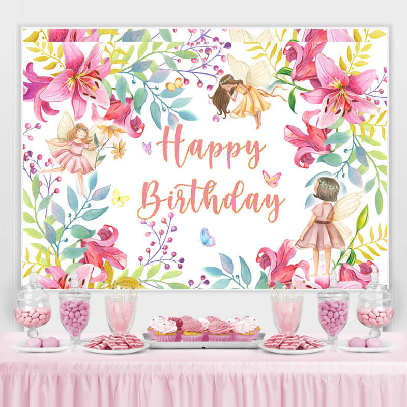 Lofaris Flower And Girls Happy Birthday Backdorp For Party