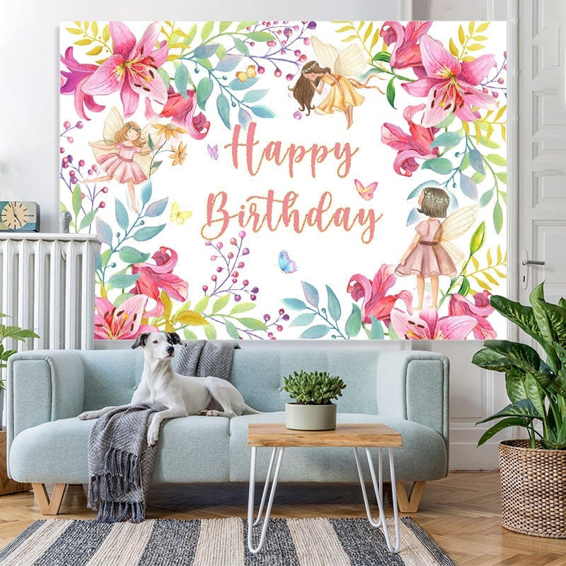 Lofaris Flower And Girls Happy Birthday Backdorp For Party