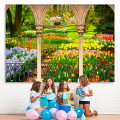 Lofaris Flower And Green Grass Garden Butterfly Spring Backdrop