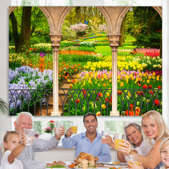 Lofaris Flower And Green Grass Garden Butterfly Spring Backdrop