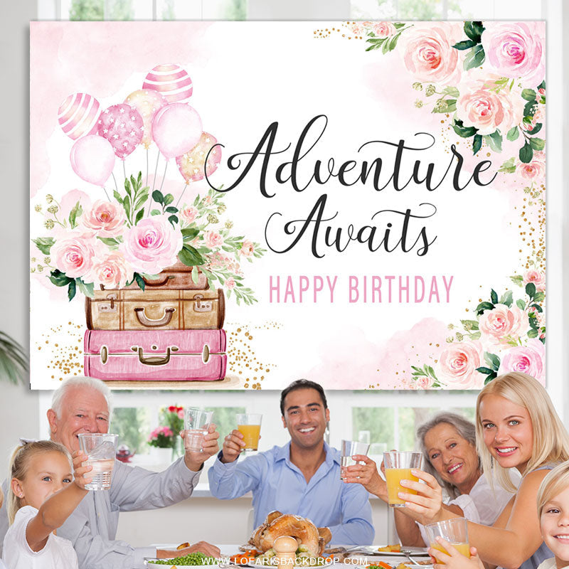 Lofaris Flower Balloon Adventure Await Birthday Backdrop