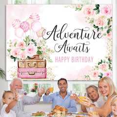 Lofaris Flower Balloon Adventure Await Birthday Backdrop