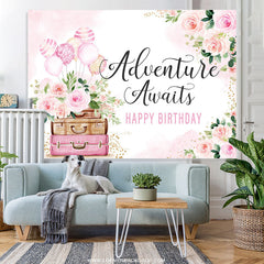 Lofaris Flower Balloon Adventure Await Birthday Backdrop