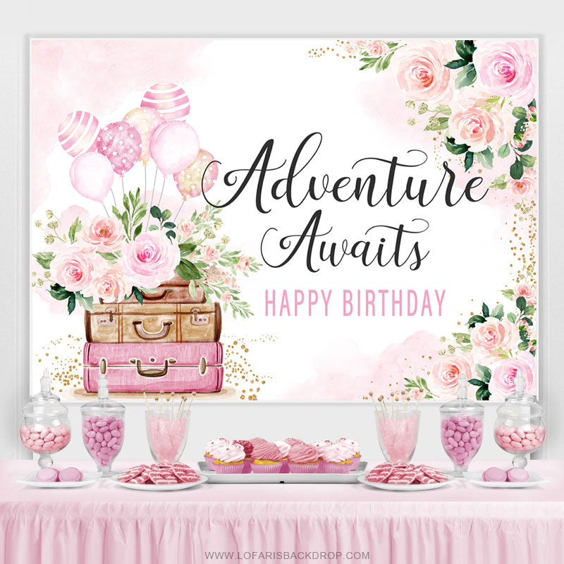 Lofaris Flower Balloon Adventure Await Birthday Backdrop