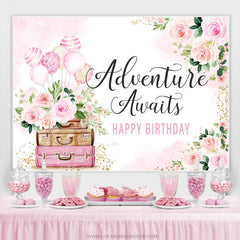 Lofaris Flower Balloon Adventure Await Birthday Backdrop