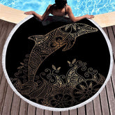 Lofaris Flower Pattern Dolphin Black Circle Beach Blanket