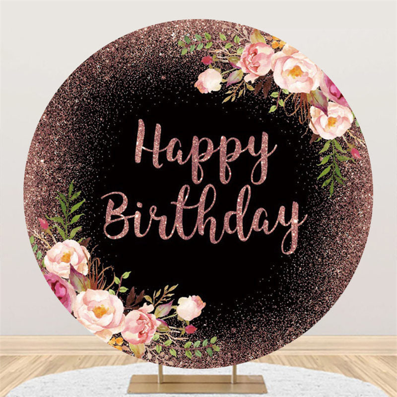 Lofaris Flower Pink Glitter Happy Birthday Circle Backdrop
