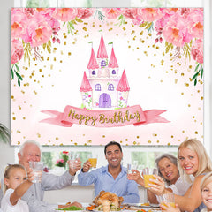 Lofaris Flower Pink House Happy Birthday Backdrop for Girl