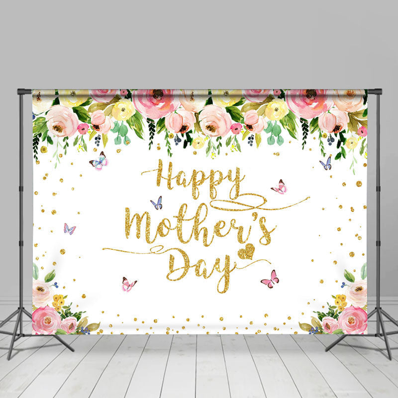 Lofaris Flowers and Butterflies Happy Mothers Day Backdrop