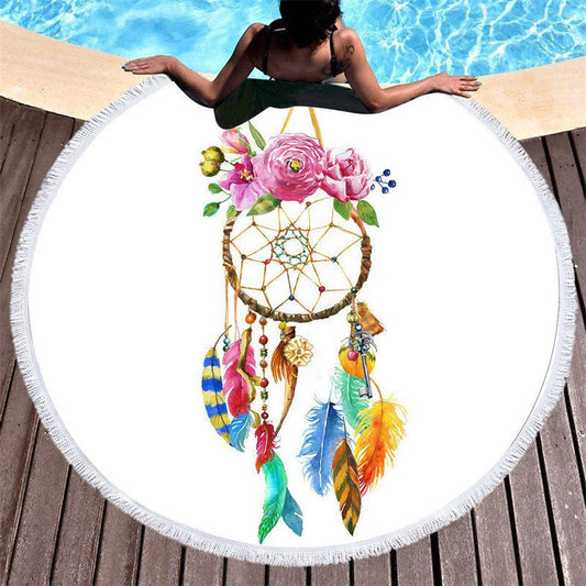 Lofaris Flowers And Feathers Fishing Catcher Round Beach Towel