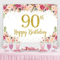 Lofaris Flowers Lovely Happy 90Th Birthday Backdrop For Women