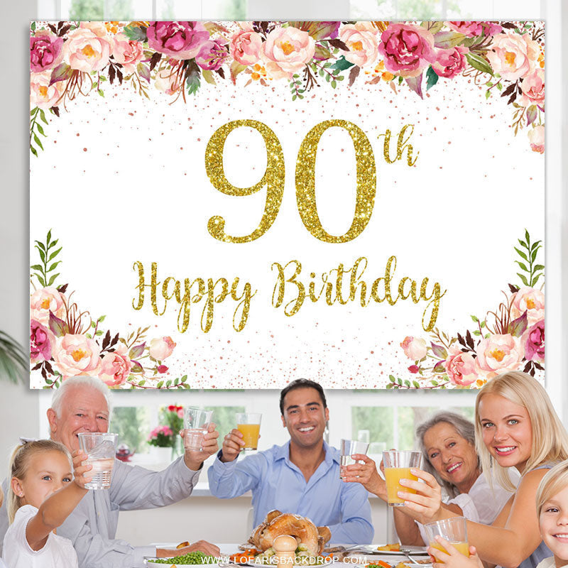 Lofaris Flowers Lovely Happy 90Th Birthday Backdrop For Women