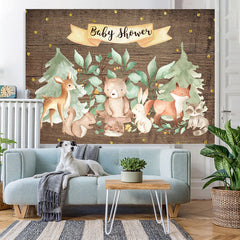 Lofaris Forest Animal Wooden Gold Glitter Backdrop for Baby Shower