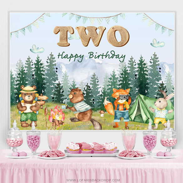 Lofaris Forest Animals Camping Happy 2nd Birthday Backdrop