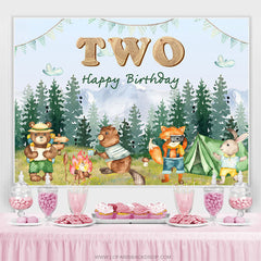 Lofaris Forest Animals Camping Happy 2nd Birthday Backdrop