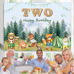 Lofaris Forest Animals Camping Happy 2nd Birthday Backdrop