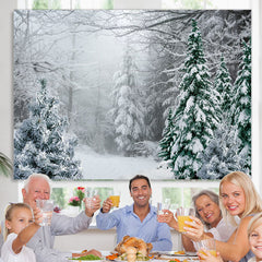 Lofaris Forest Green Tree And White Snowflake Winter Backdrop