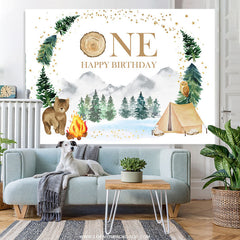 Lofaris Forest Jungle Bear Camping Happy 1St Birthday Backdrop