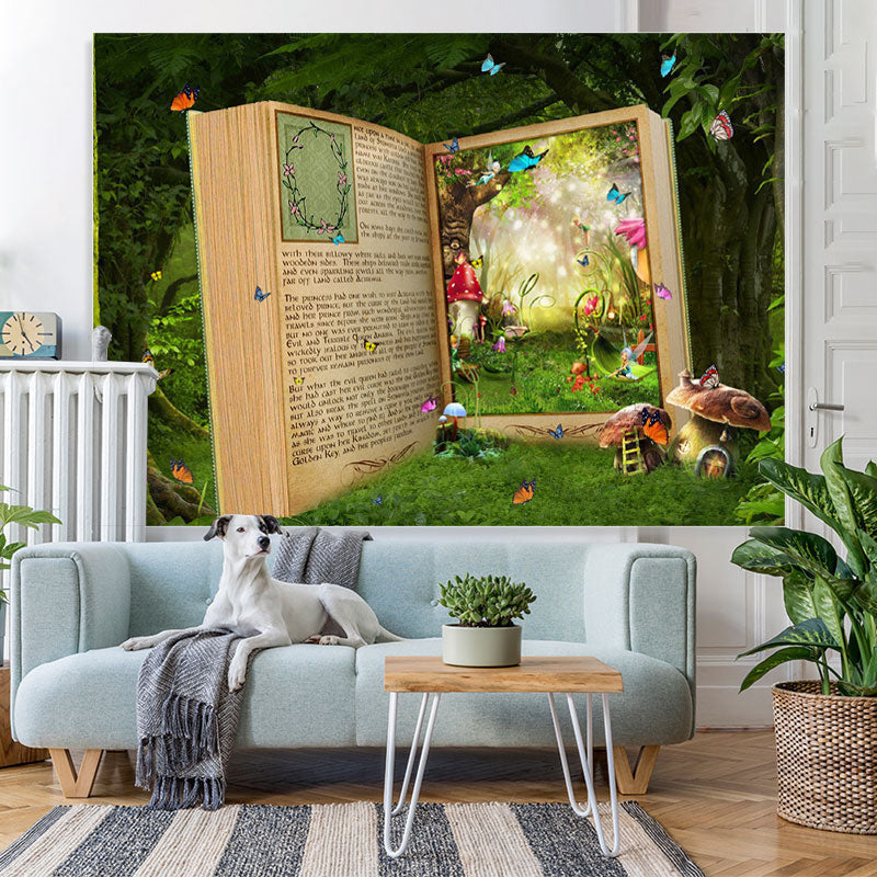 Lofaris Forest With Cartoon Book And Butterfly Spring Backdrop