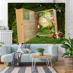 Lofaris Forest With Cartoon Book And Butterfly Spring Backdrop