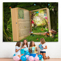 Lofaris Forest With Cartoon Book And Butterfly Spring Backdrop