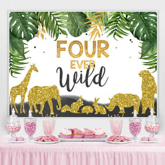Lofaris Four Ever Wild Animals Green Leaves Birthday Backdrop for Boys