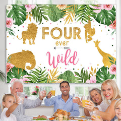 Lofaris Four Ever Wild Jungle Animals 4th Birthday Backdrop