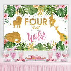 Lofaris Four Ever Wild Jungle Animals 4th Birthday Backdrop
