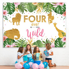 Lofaris Four Ever Wild Jungle Animals 4th Birthday Backdrop