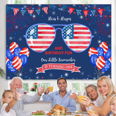 Lofaris Fourth of July Stars and Stripes 1st Birthday Backdrop