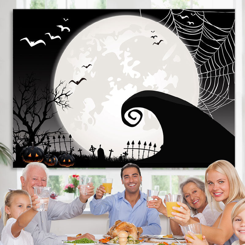 Lofaris Full Moon Bat Pimpkin Spooky Night Backdrop for Party
