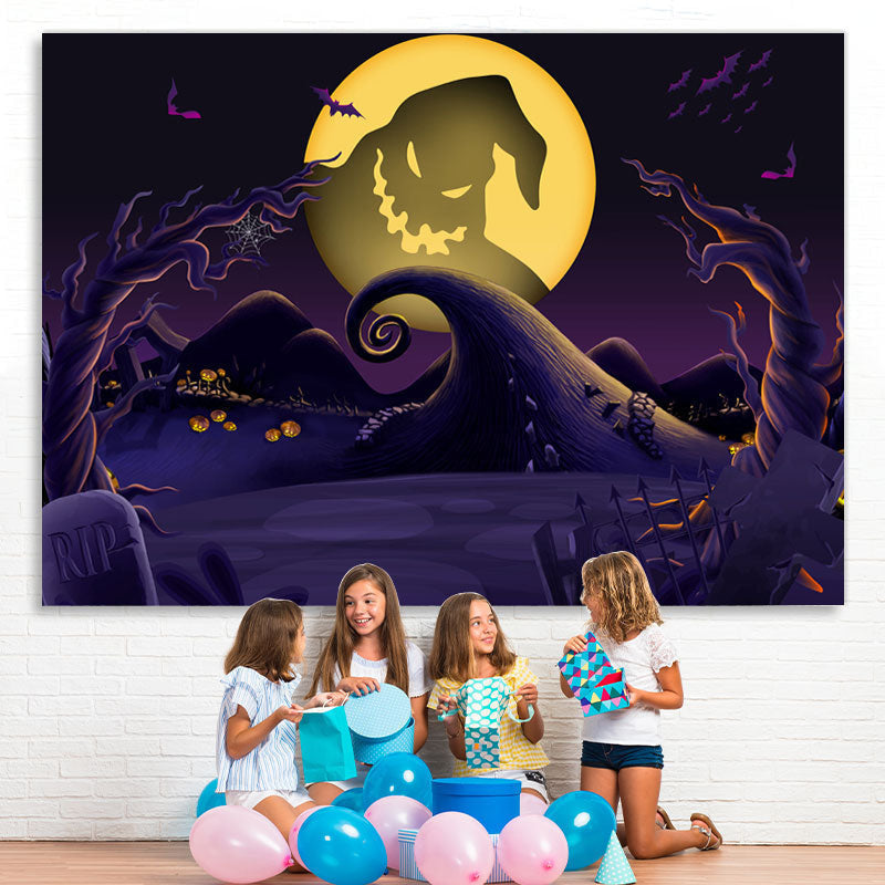 Lofaris Full Moon Scary Graveyard Tree Ghost Pimpkin Halloween Backdrop