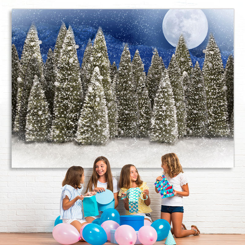 Lofaris Full Moon Snow Blue Night Froest Christmas Photo Backdrop