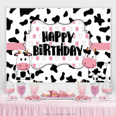 Lofaris Funny Cow Farm Animal Pink Happy Birthday Backdrop
