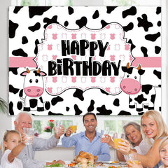 Lofaris Funny Cow Farm Animal Pink Happy Birthday Backdrop
