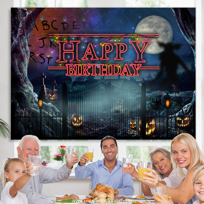 Lofaris Funny Pumpkin Lantern And Moon Happy Birthday Backdorp