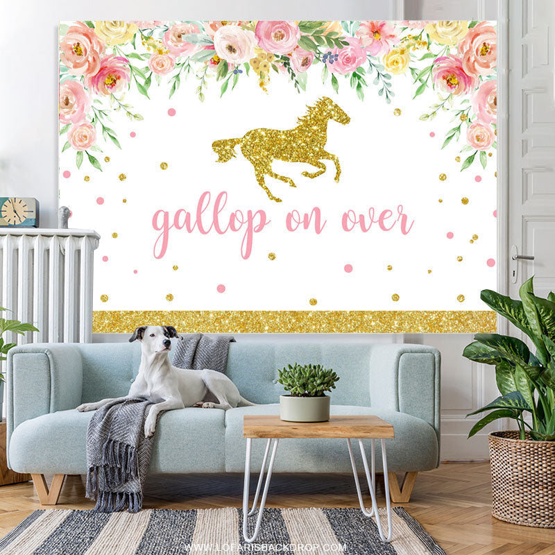 Lofaris Gakkop On Over Horse Floral Happy Birthday Backdrop