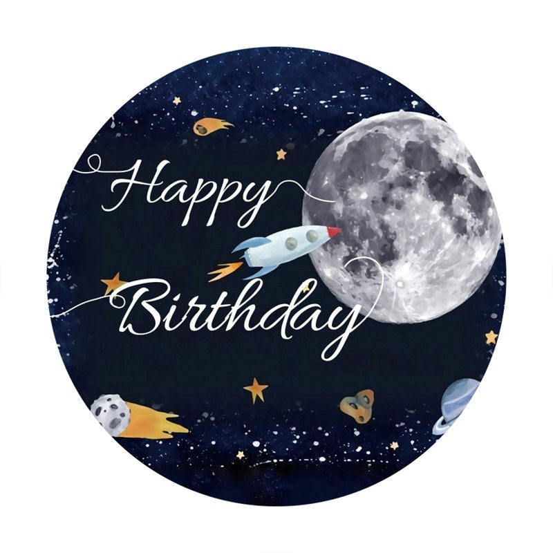 Lofaris Galaxy Rocket Round Happy Birthday Backdrop For Party