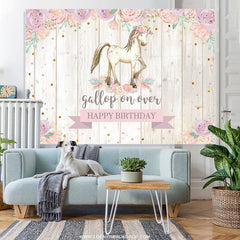 Lofaris Gallop On Over Floral Wooden Horse Birthday Backdrop