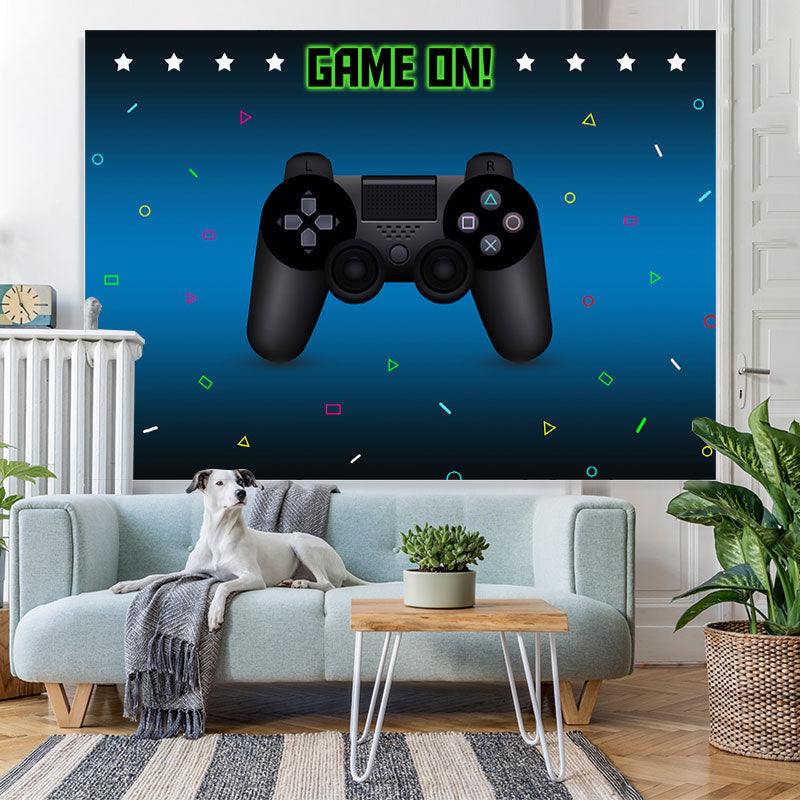 Lofaris Game On Gamepad Blue Bokeh Birthday Party Backdrop for Boy